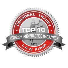 Attorney and Practice Magazine badge - Personal Injury Firm - 2023. This award was received by Big Chad Law.
